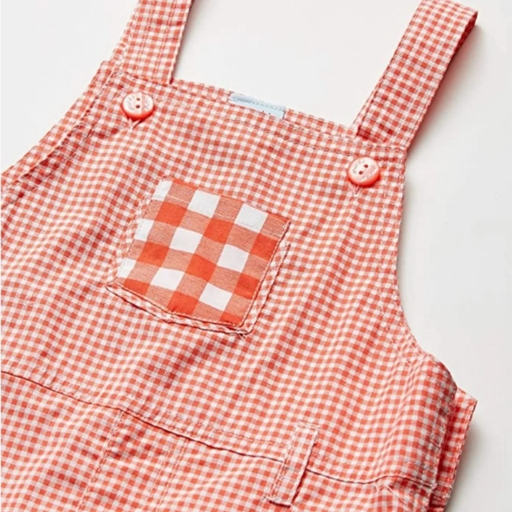 Minki Munki Gingham Overalls Infant Size 6-9 Months NEW